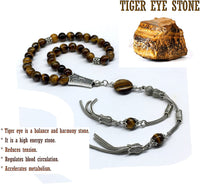 ALBATROSART Design -Tiger Eye Stone Series Worry Beads - Prayer Beads (8 mm-33 Beads) Tesbih-Tasbih-Tasbeeh-Misbaha-Masbaha-Subha-Sebha-Sibha-Rosary (Elegant Tiger Eye Natural Stone -8 mm 33 Beads-)