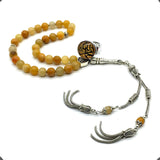 ALBATROSART -Yellow Jade Stone -8mm -33 Beads - Worry Beads with Matching Stretch Ring - Elastic Ring with Replaceable Snap Button -Tesbih-Tasbih-Misbaha-Subha-Sibha-Rosary