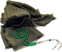 ALBATROSART -99 Beads with Scarf -Prayer Beads-Worry Beads-Tesbih-Tasbih-Tasbeeh-Misbaha-Subha-Sibha-Rosary (Natural Green Jade -6 mm- Beads & Green Shawl)