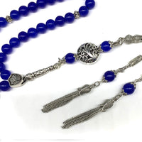 ALBATROSART Design - Long & Stylist Tassels Worry Beads - Prayer Beads (8 mm-33 Beads) Tesbih-Tasbih-Tasbeeh-Misbaha-Subha-Sebha-Sibha-Rosary (Blue Agate Natural Stone)