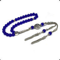 ALBATROSART Design - Long & Stylist Tassels Worry Beads - Prayer Beads (8 mm-33 Beads) Tesbih-Tasbih-Tasbeeh-Misbaha-Subha-Sebha-Sibha-Rosary (Blue Agate Natural Stone)