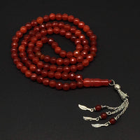 Brilliance Collection: Worry Beads-Prayer Beads-Tesbih-Tasbih-Tasbeeh-Misbaha-Masbaha-Subha-Sebha-Sibha-Rosary  (RED Agate Natural Faceted Gemstone -8 mm 99 Beads)