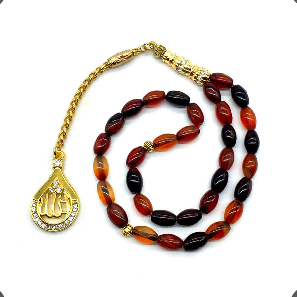 ALBATROSART Special -Allah Tassel- Collection - Worry Beads - Prayer Beads-Tesbih-Tasbih-Tasbeeh-Misbaha-Masbaha-Subha-Sebha-Sibha (Wavy Red Agate (6x9 mm 33 Beads-Allah Tassel)