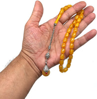 -FIRE Amber Collection- Prayer Beads-Worry Beads-Tesbih-Tasbih-Misbaha-Masbaha-Rosary (Light Yellow Wavy Transparent -12x8 mm-33- Bakelite Beads)