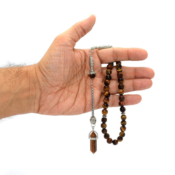 Long Metal Tassel Tiger Eye Stone Prayer Beads-Tesbih-Tasbih