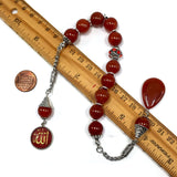 Zaza Stress Worry Beads-Prayer Beads-Tesbih-Tasbih-Tasbeeh-Misbaha-Masbaha-Subha-Rosary (-Red Agate Natural Stone (12 mm) Beads and Allah Pattern-)