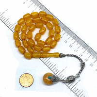 -FIRE Amber Collection- Prayer Beads-Worry Beads-Tesbih-Tasbih-Misbaha-Masbaha-Rosary (Light Yellow Wavy Transparent -12x8 mm-33- Bakelite Beads)