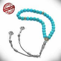 -FREE GIFT POUCH- Elegant Synthetic Turquoise Prayer Beads (33 beads) Tesbih-Tasbih-Tasbeeh-Misbaha