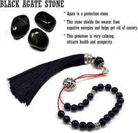 ALBATROSART Design - Greek KOMBOLOI Series Worry Beads Begleri Pony Anxiety Beads Rosary Relaxation Stress Relief  (Black Agate Natural Stone - 8 mm, 21- Beads)