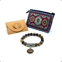 ALBATROSART - Elegant Bracelet Series - (Ethnic Wallet Gift) (Tiger Eye Stone -8 mm- Beads Bracelet with Allah Pattern)