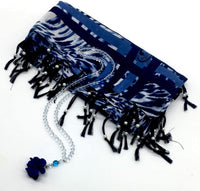 ALBATROSART99 Beads with Scarf -Prayer Beads-Worry Beads-Tesbih-Tasbih-Tasbeeh-Misbaha-Subha-Sibha-Rosary (Blue Square Scarf & 99 Clear Beads)