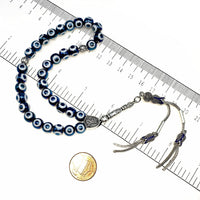 ALBATROSART Design -Special Evil Eye Beaded Collection Worry Beads - Prayer Beads (8 mm-33 Beads) Tesbih-Tasbih-Tasbeeh-Misbaha-Masbaha-Subha-Sebha-Sibha-Rosary (Electroplate Glass Blue Evil Eye)