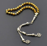 Hexagon Yellow Hematite Beads and Silver Plated Tassel Rosary (33 Beads) Tesbih-Tasbih-Tasbeeh-Misbaha-Masbaha-Subha-Sebha-Sibha-Worry Beads