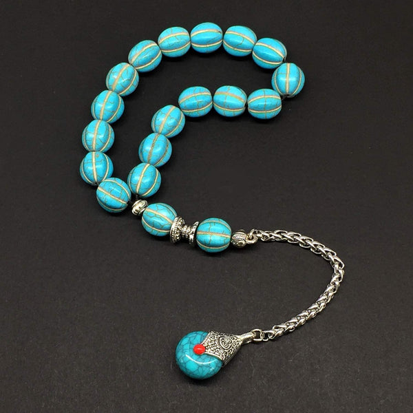 Relaxing Stress Relief Big Beads Prayer Beads, Worry Beads, EFE Tesbih, Maskot Tesbih, Tasbih, Rosary (12 mm - 17 Turquoise Pumpkin Beads)
