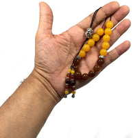 Greek KOMBOLOI Series Worry Beads Begleri Pony Anxiety Beads Rosary Relaxation Stress Relief (Yellow-Brown Imitation Resin - 12 mm, 17 Beads)