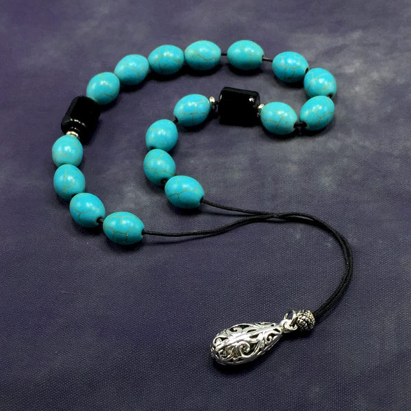 ALBATROSART Design - Greek KOMBOLOI Series Worry Beads Begleri Pony Anxiety Beads Rosary Relaxation Stress Relief (Synthetic Oval Turquoise Beads -12x10 mm, 17 Beads-)