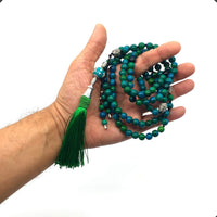 ALBATROSART - Mala Prayer Beads - Mala Necklace - Tibetan Mala Prayer Beads Meditation Beads Yoga Necklace - (Natural Chrysocolla Stone - 8MM - 108 Beads)