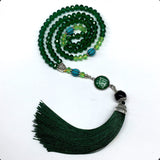 Special for Women Prayer Beads - Tesbih-Tasbih-Tasbeeh-Misbaha-Masbaha-Subha-Sebha-Sibha-Worry Beads-Rosary  (Dark & Light Green Crystal - 6x8 mm-99 Beads - Allah Tassel)