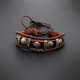 NEW BRACELET SERIES Vintage Unisex Leather Bracelet Punk Silver Skull Pattern (ETHNIC WALLET GIFT)