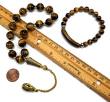 Relaxing Stress Relief Big Beads Prayer Beads, Worry Beads, EFE Tesbih, Maskot Tesbih, Tasbih, Rosary (Tiger Eye Natural Stone Beads and Bracelet- 12mm-17 Beads)