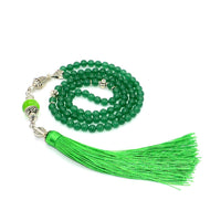 Women Prayer Beads-Tesbih-Tasbih-Tasbeeh-Misbaha (6 mm 99 beads-Green Jade with Silk Tassel)