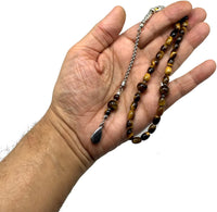 ALBATROSART Design -Tiger Eye Stone Series Worry Beads - Prayer Beads (8 mm-33 Beads) Tesbih-Tasbih-Tasbeeh-Misbaha-Masbaha-Subha-Sebha-Sibha-Rosary (-Oval Cut Drop Model 6x9 mm-)