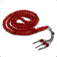 Brilliance Collection: Worry Beads-Prayer Beads-Tesbih-Tasbih-Tasbeeh-Misbaha-Masbaha-Subha-Sebha-Sibha-Rosary  (RED Agate Natural Faceted Gemstone -8 mm 99 Beads)