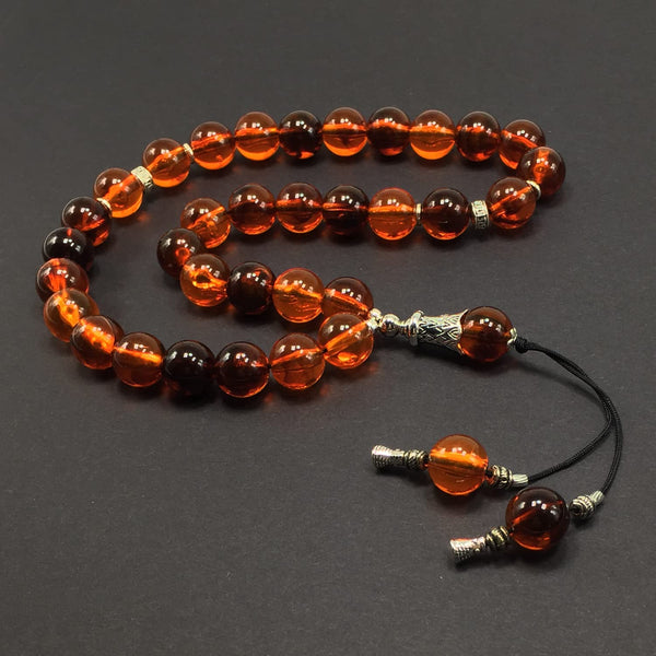 -Big Beads Series- Prayer Beads-Worry Beads-Tesbih-Tasbih-Tasbeeh-Misbaha-Masbaha-Subha-Sebha-Sibha-Rosary  (Rust Color Imitation Amber Acrylic -13.5 mm 33- Big Beads)