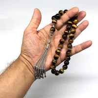 ALBATROSART Design -Tiger Eye Stone Series Worry Beads - Prayer Beads Tesbih-Tasbih-Tasbeeh-Misbaha-Masbaha-Subha-Sebha-Sibha-Rosary (Big Beads --12 mm-33 Beads-)