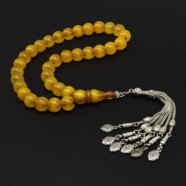 -Big Beads Series- Prayer Beads-Worry Beads-Tesbih-Tasbih-Tasbeeh-Misbaha-Masbaha-Subha-Sebha-Sibha-Rosary (-Elegant Dark Yellow Bakelite Beads-12x10 mm-33 Beads-)