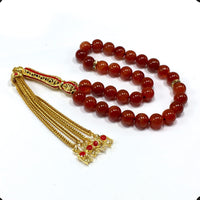 ALBATROSART -Elegance Collection- Prayer Beads-Tesbih-Tasbih-Tasbeeh-Misbaha-Masbaha-Subha-Sebha-Sibha-Rosary (Red Agate with Zirconia Stone Gold Plated Tassel -8 mm 33 Beads-)