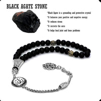 ALBATROSART Special -Allah Tassel- Collection (8 mm -33 Beads) Worry Beads - Prayer Beads-Tesbih-Tasbih-Tasbeeh-Misbaha-Masbaha-Subha-Sebha-Sibha-Rosary (Black Agate Stone)