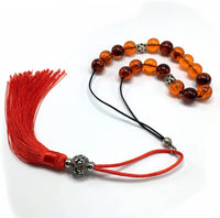 Greek KOMBOLOI Series Worry Beads Begleri Pony Anxiety Beads Rosary Relaxation Stress Relief (Rust Color Imitation Amber Acrylic 13.5 mm 17- Big Beads)