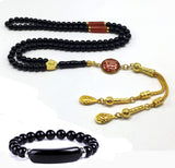 Special Prayer Beads Series Tesbih Tasbih Tasbeeh Misbaha Masbaha Subha Sebha Sibha (Black Shiny Agate Stone and Bracelet -6 mm 99 Small Beads-)