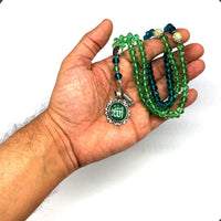 Special for Women Prayer Beads - Tesbih-Tasbih-Tasbeeh-Misbaha-Masbaha-Subha-Sebha-Sibha-Worry Beads-Rosary  (Forest Green & Emerald Crystal - 6x8 mm 99 Beads - Allah Tassel)