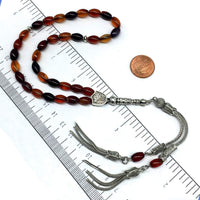 ALBATROSART -Prestige Series -2-  (9x6mm 33 Beads) Worry Beads-Prayer Beads-Tesbih-Tasbih-Tasbeeh-Misbaha-Masbaha-Subha-Rosary (Oval Red-Black Agate Stone Prayer Beads)