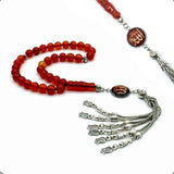 ALBATROSART -Prestige Series -1- (8 mm,33 Beads) Worry Beads-Prayer Beads-Tesbih-Tasbih-Tasbeeh-Misbaha-Masbaha-Subha-Rosary (Natural Red Agate Stone - Allah )