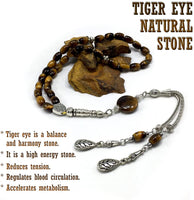 ALBATROSART Design -Tiger Eye Stone Series Worry Beads - Prayer Beads - Tesbih-Tasbih-Tasbeeh-Misbaha-Masbaha-Subha-Sebha-Sibha-Rosary  (Oval Cut Model 6x9 mm)