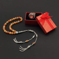 ALBATROSART -Orange Aventurine Stone -8mm -33 Beads - Worry Beads with Matching Stretch Ring - Elastic Ring with Replaceable Snap Button -Tesbih-Tasbih-Misbaha-Subha-Sibha-Rosary