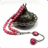 ALBATROSART -Elegance Collection- Prayer Beads-Tesbih-Tasbih-Tasbeeh-Misbaha-Masbaha-Subha-Sebha-Sibha-Rosary (Natural Rhodonite Stone and Teardrop Tassel Tesbih -8 mm, 33 Beads-)