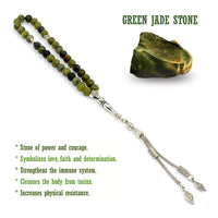 Green Jade Stone Prayer Beads (8 mm -33 beads) Tesbih - Tasbih - Tasbeeh - Misbaha-Subha-Worry Beads