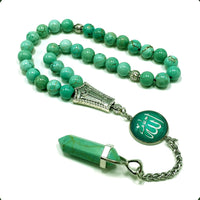 ALBATROSART -Luxury Collection- Prayer Beads-Worry Beads-Tesbih-Tasbih-Tasbeeh-Misbaha-Masbaha-Subha-Sebha-Sibha-Rosary (Turquoise Natural Stone / Bullet Shape Hexagon Gemstone -8 mm, 33 Beads-)