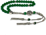 ALBATROSART Design - Long & Stylist Tassels Worry Beads - Prayer Beads (8 mm-33 Beads) Tesbih-Tasbih-Tasbeeh-Misbaha-Subha-Sebha-Sibha-Rosary (Green Jade Natural Stone)