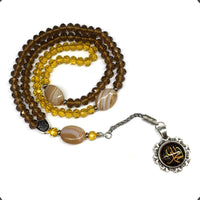 Special for Women Prayer Beads - Tesbih-Tasbih-Tasbeeh-Misbaha-Masbaha-Subha-Sebha-Sibha-Worry Beads-Rosary  (Yellow & Brown Crystal - 6x8 mm 99 Beads - Allah Tassel)