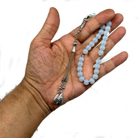 ALBATROSART - Simple Designed Natural Stone Worry Beads (8mm -33 Beads) - Prayer Beads Tesbih-Tasbih-Tasbeeh-Misbaha-Subha-Sebha-Sibha-Rosary (Opalite Crystal)