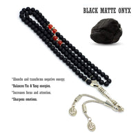 Unisex Prayer Beads-Tesbih-Tasbih-Tasbeeh-Misbaha (6 mm-99 beads) (Black Matte Onyx Stone Design)