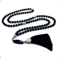 ALBATROSART - Mala Prayer Beads - Mala Necklace - Tibetan Mala Prayer Beads Meditation Beads Yoga Necklace - (Natural Black Onyx Stone - 8MM - 108 Beads)