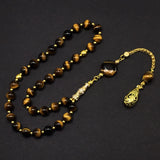 ALBATROSART Design -Tiger Eye Stone Series Worry Beads - Prayer Beads (8 mm-33 Beads) Tesbih-Tasbih-Tasbeeh-Misbaha-Masbaha-Subha-Sebha-Sibha-Rosary (Orient Gold Tassel and Tiger Eye Bracelet)