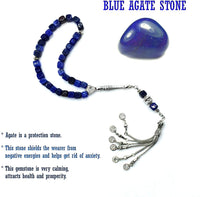 ALBATROSART Design -Square Agate Beads Collection Worry Beads - Prayer Beads (8 mm-33 Beads) Tesbih-Tasbih-Tasbeeh-Misbaha-Masbaha-Subha-Sebha-Sibha-Rosary (Navy Blue Square Agate)