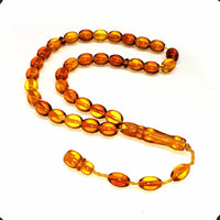 ALBATROSART -Squeezing Amber Collection- 33 Beads-Tesbih-Tasbih-Tasbeeh-Misbaha-Masbaha-Subha-Sebha-Sibha-Rosary  (Light Honey Color -9x7mm- Beyzi Cut Beads)